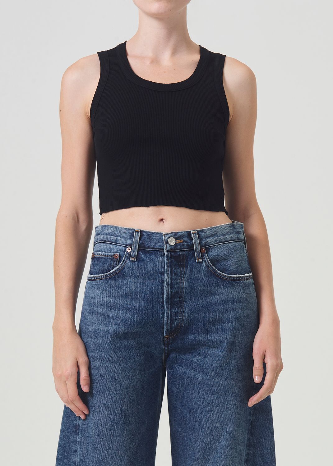Hauts Agolde Cropped Poppy Tank Femme Noir | LIXSV-2614
