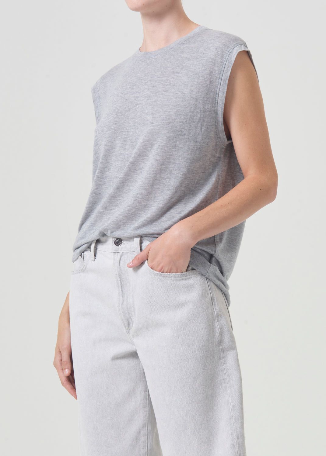 Hauts Agolde Raya Muscle Tee Femme Grise | ORDNM-7581
