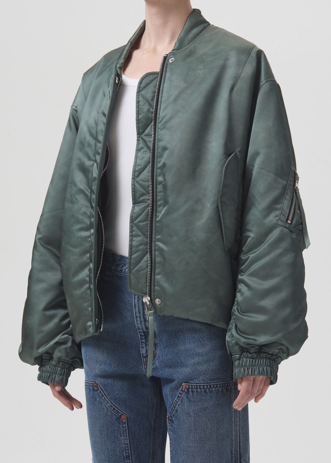 Vestes Agolde Shoreditch Ski Club Nisa Bomber Jacket Femme Grise Vert | ALNMX-7984