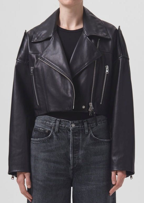 Vestes Agolde Shoreditch Ski Club Remi Leather Biker Jacket Femme Noir | ILPHK-9513