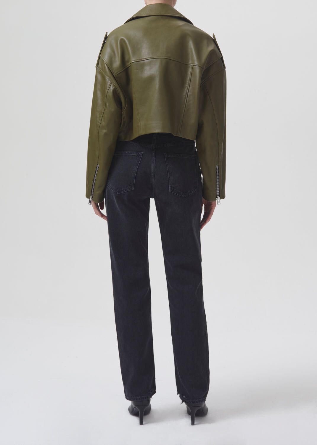 Vestes Agolde Shoreditch Ski Club Remi Leather Biker Jacket Femme Grass | BRDHG-4512