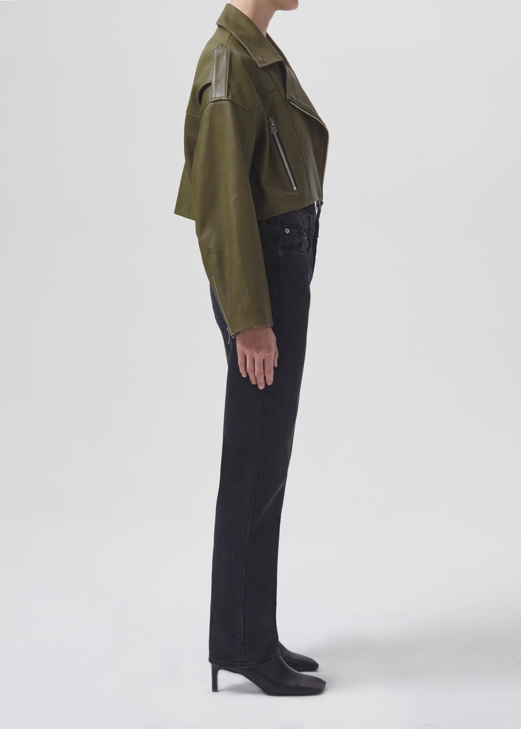 Vestes Agolde Shoreditch Ski Club Remi Leather Biker Jacket Femme Grass | BRDHG-4512