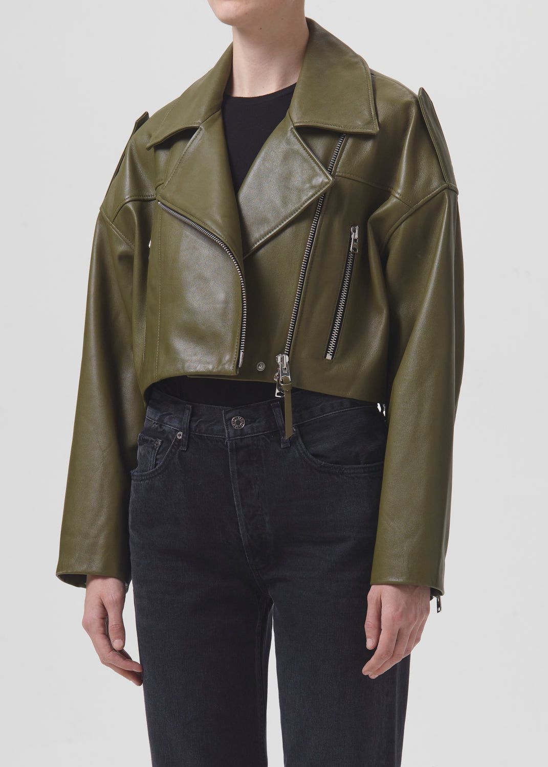 Vestes Agolde Shoreditch Ski Club Remi Leather Biker Jacket Femme Grass | BRDHG-4512